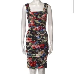 Dolce & Gabbana Black Floral Ruched Sheath Dress